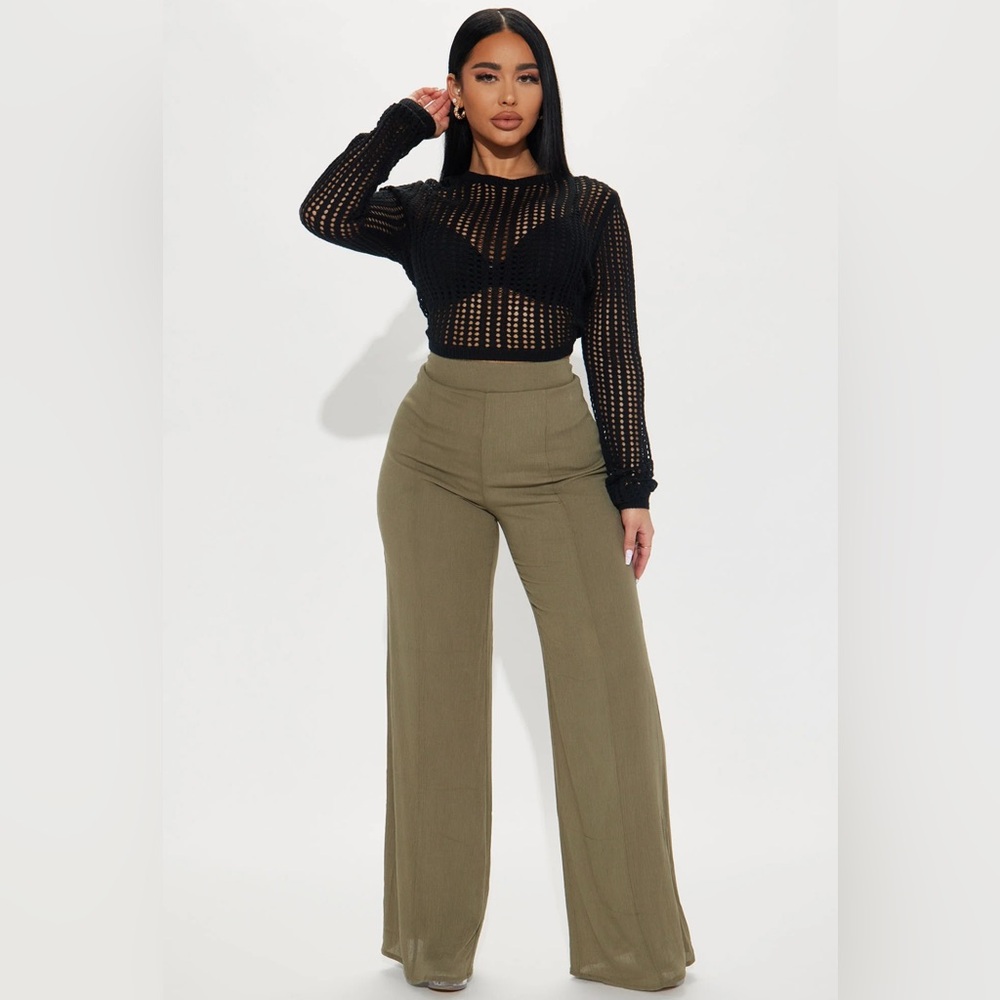 Green Wide-Leg High-Waisted Pants